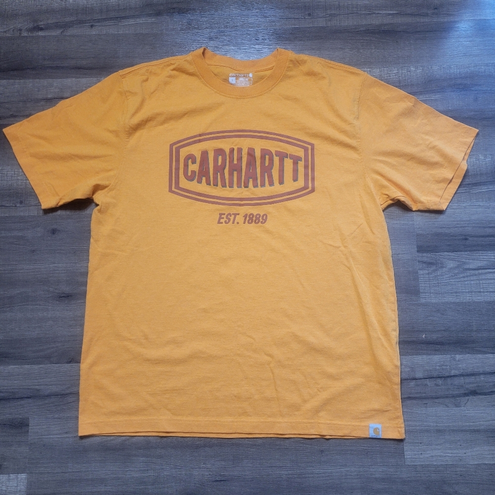 CARHARTT HEAVYWEIGHT Shirt MENS LARGE  Orange LOOSE FIT SHORT SLEEVE